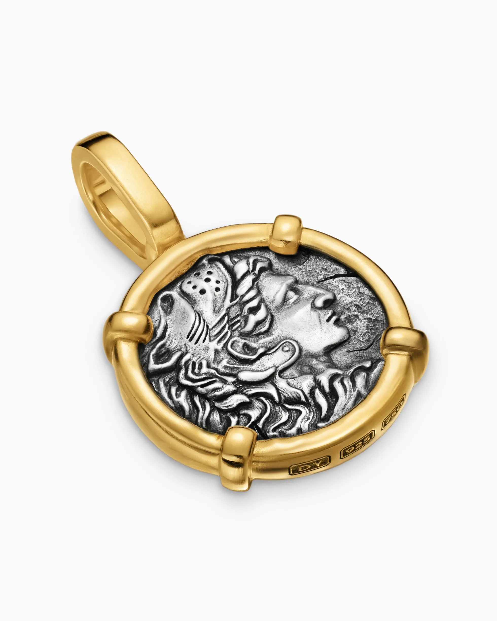 Alexander the Great Amulet Sterling Silver with 18K Yellow Gold, 20.5mm