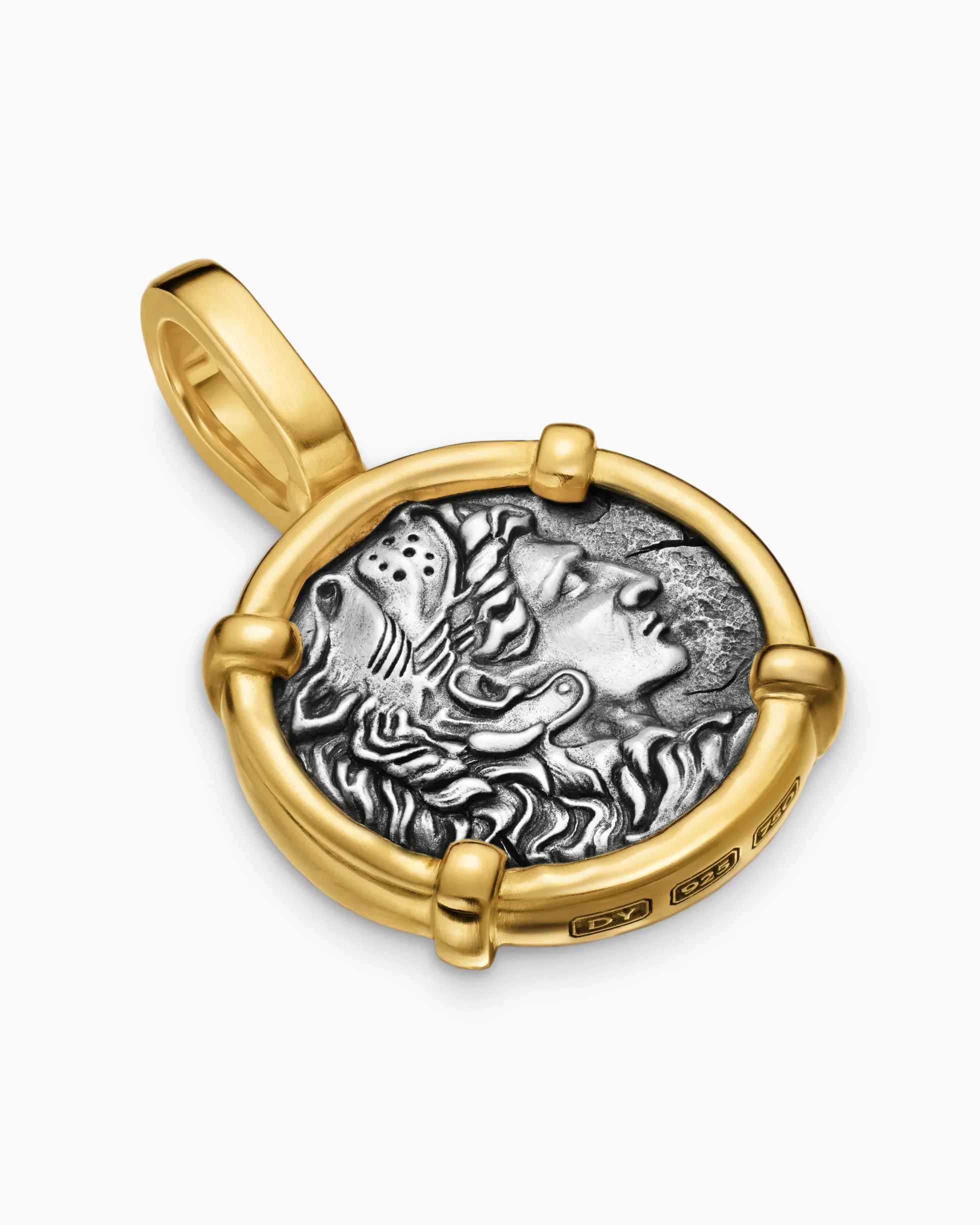 Alexander the Great Amulet Sterling Silver with 18K Yellow Gold, 20.5mm
