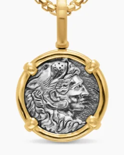 Alexander the Great Amulet Sterling Silver with 18K Yellow Gold, 20.5mm