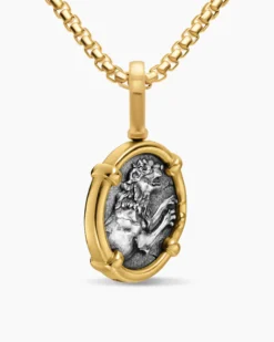 Alexander the Great Amulet Sterling Silver with 18K Yellow Gold, 20.5mm