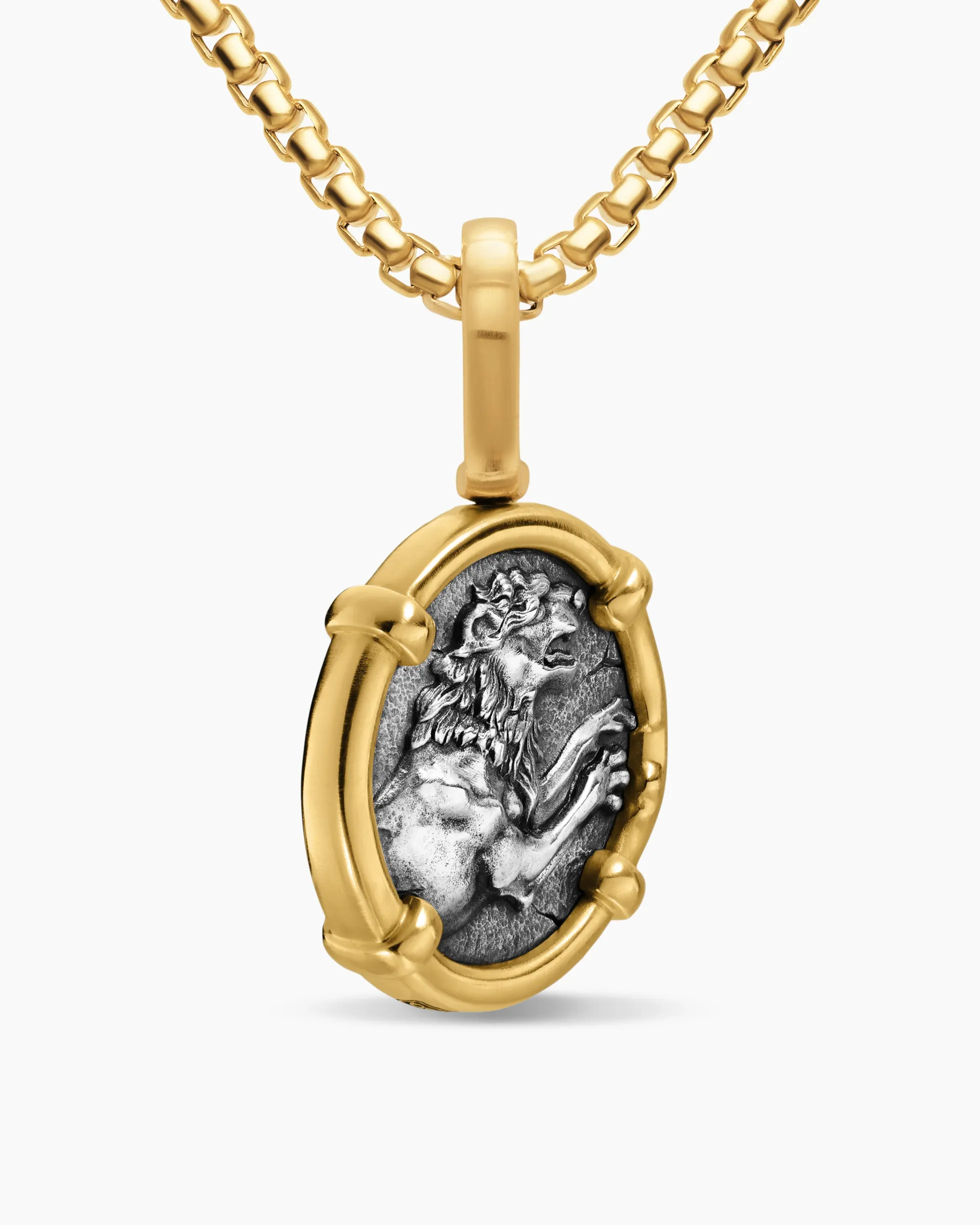 Alexander the Great Amulet Sterling Silver with 18K Yellow Gold, 20.5mm