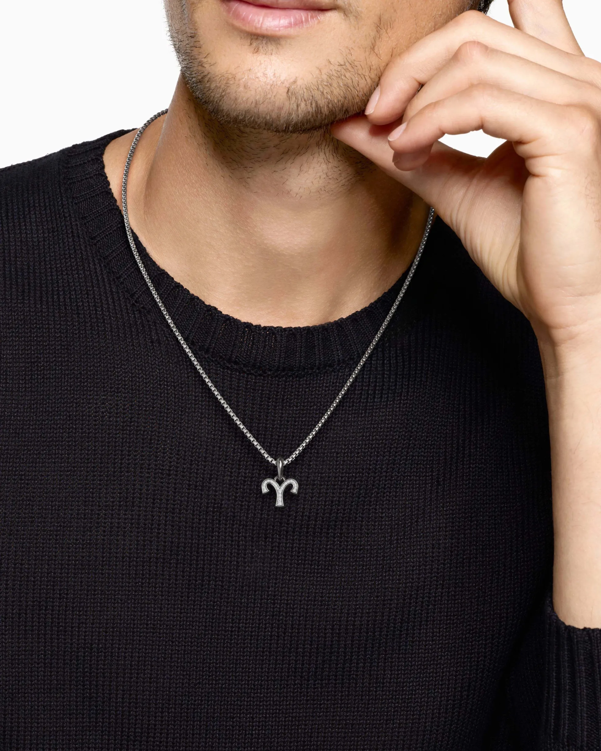 Aries Amulet Sterling Silver with Diamonds, 13mm