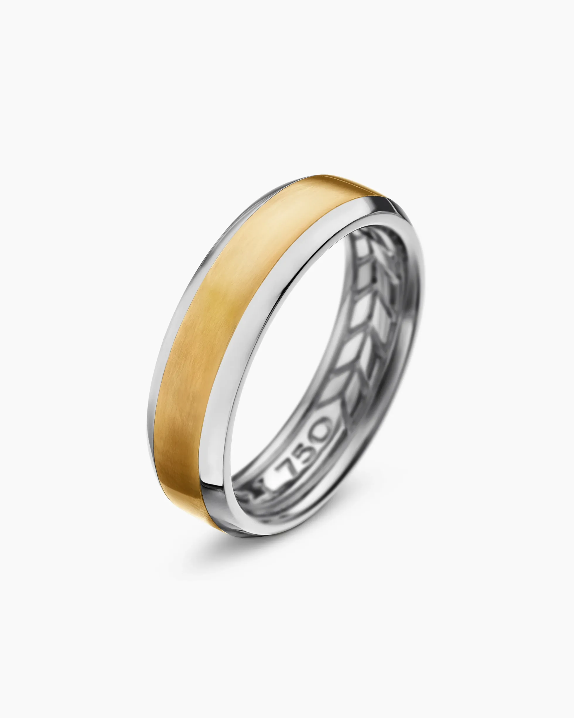 Beveled Band Ring 18K White and Yellow Gold, 6mm