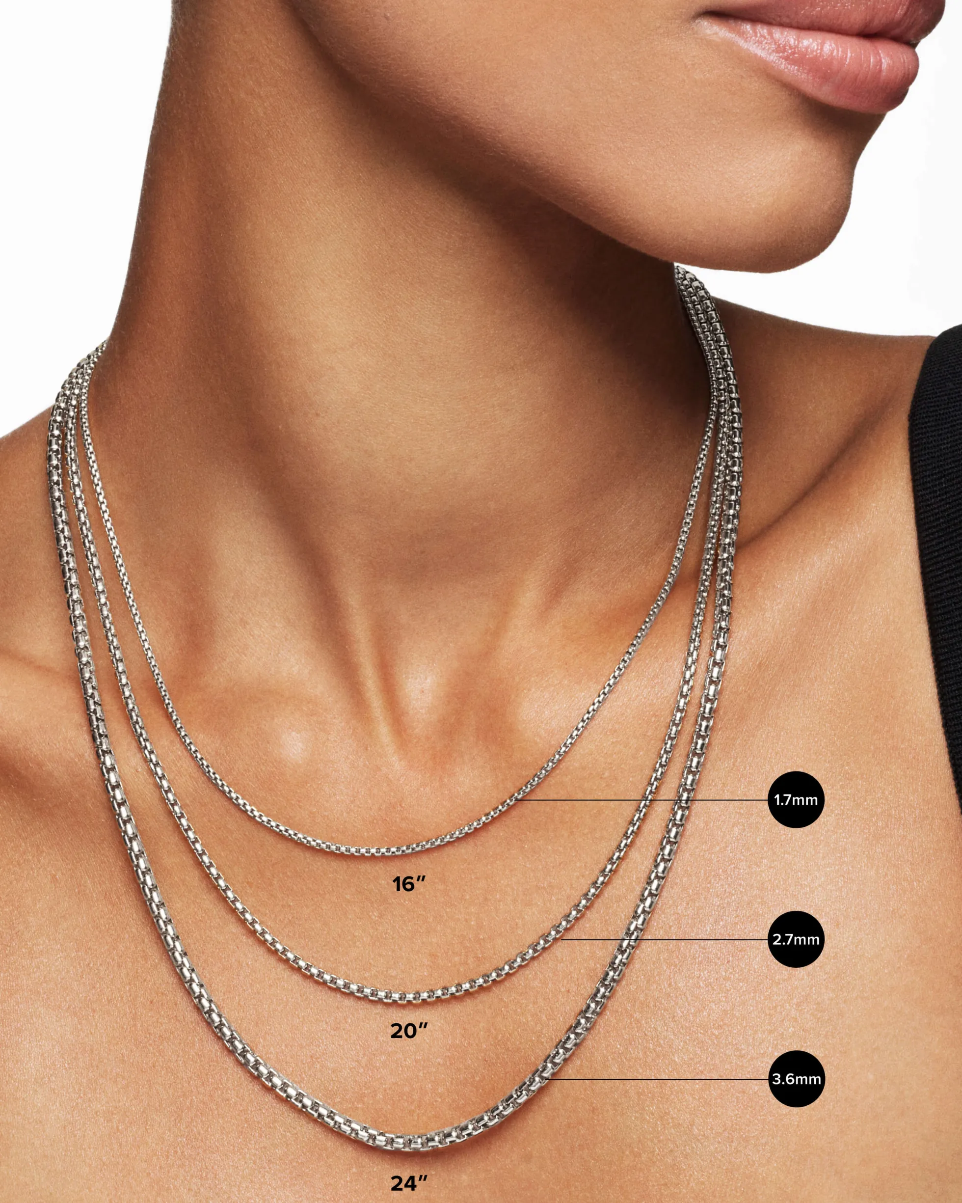 Box Chain Necklace Darkened Sterling Silver, 2.7mm
