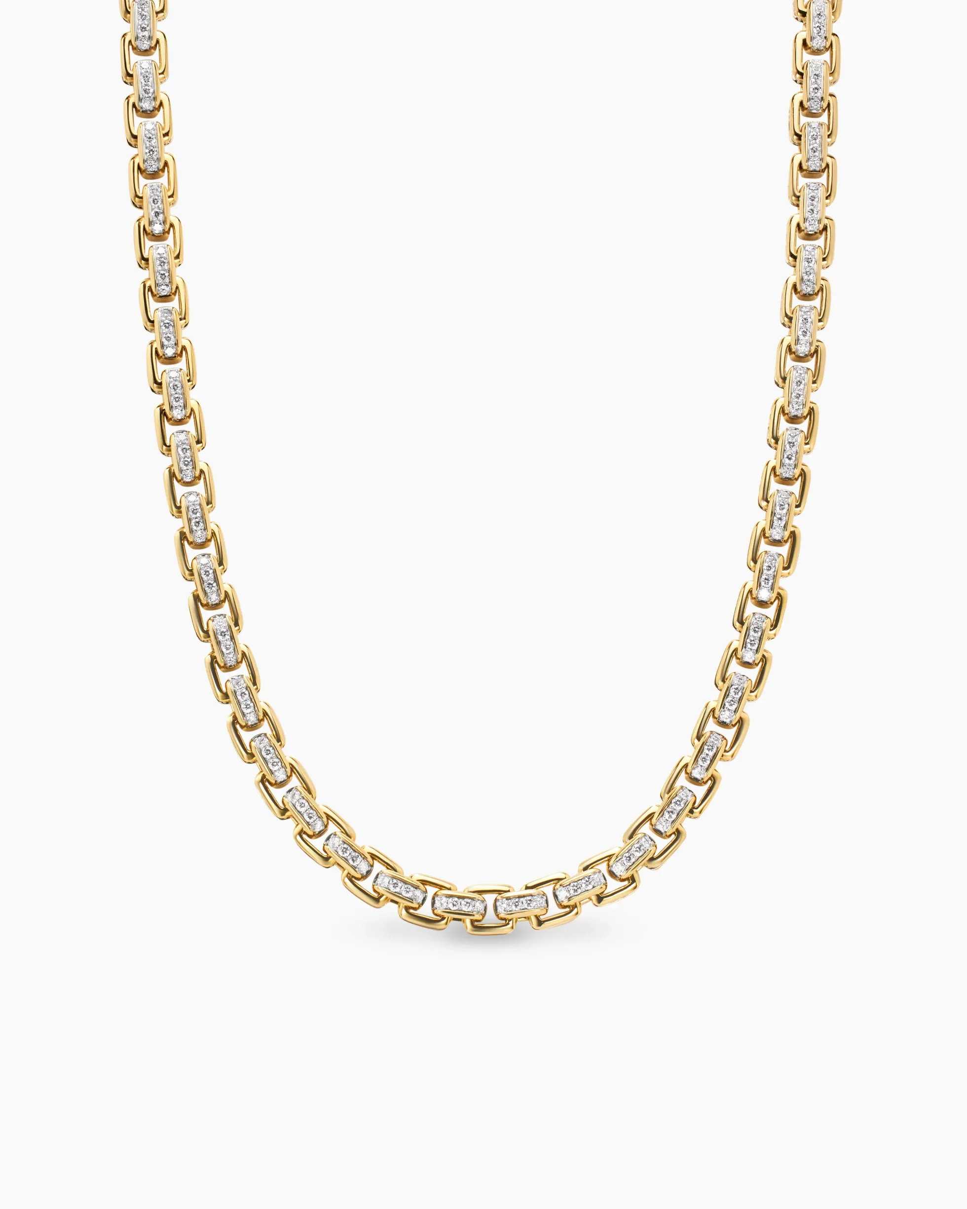 Box Chain Necklace 18K Yellow Gold with Pavé Diamonds, 7.5mm