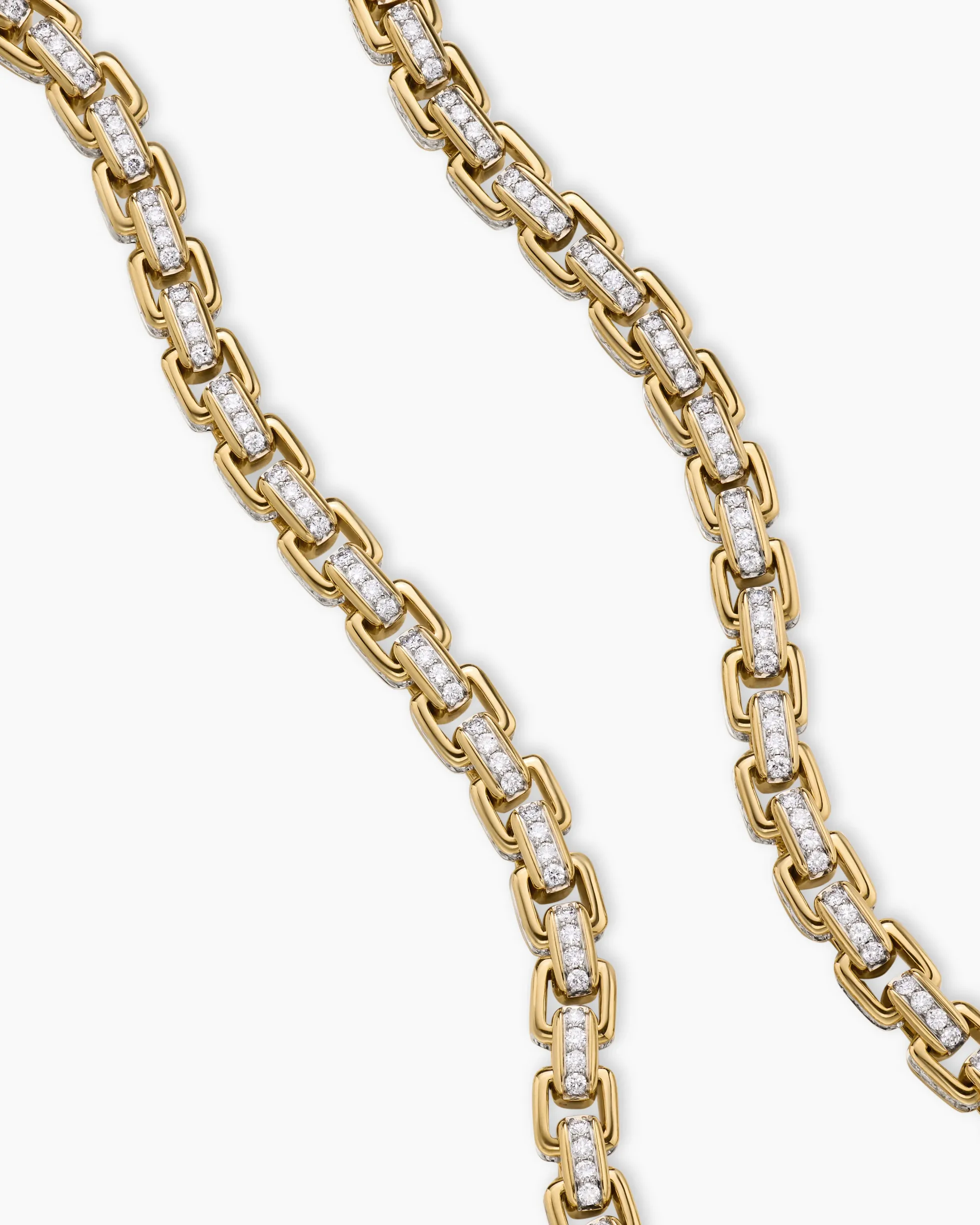 Box Chain Necklace 18K Yellow Gold with Pavé Diamonds, 7.5mm