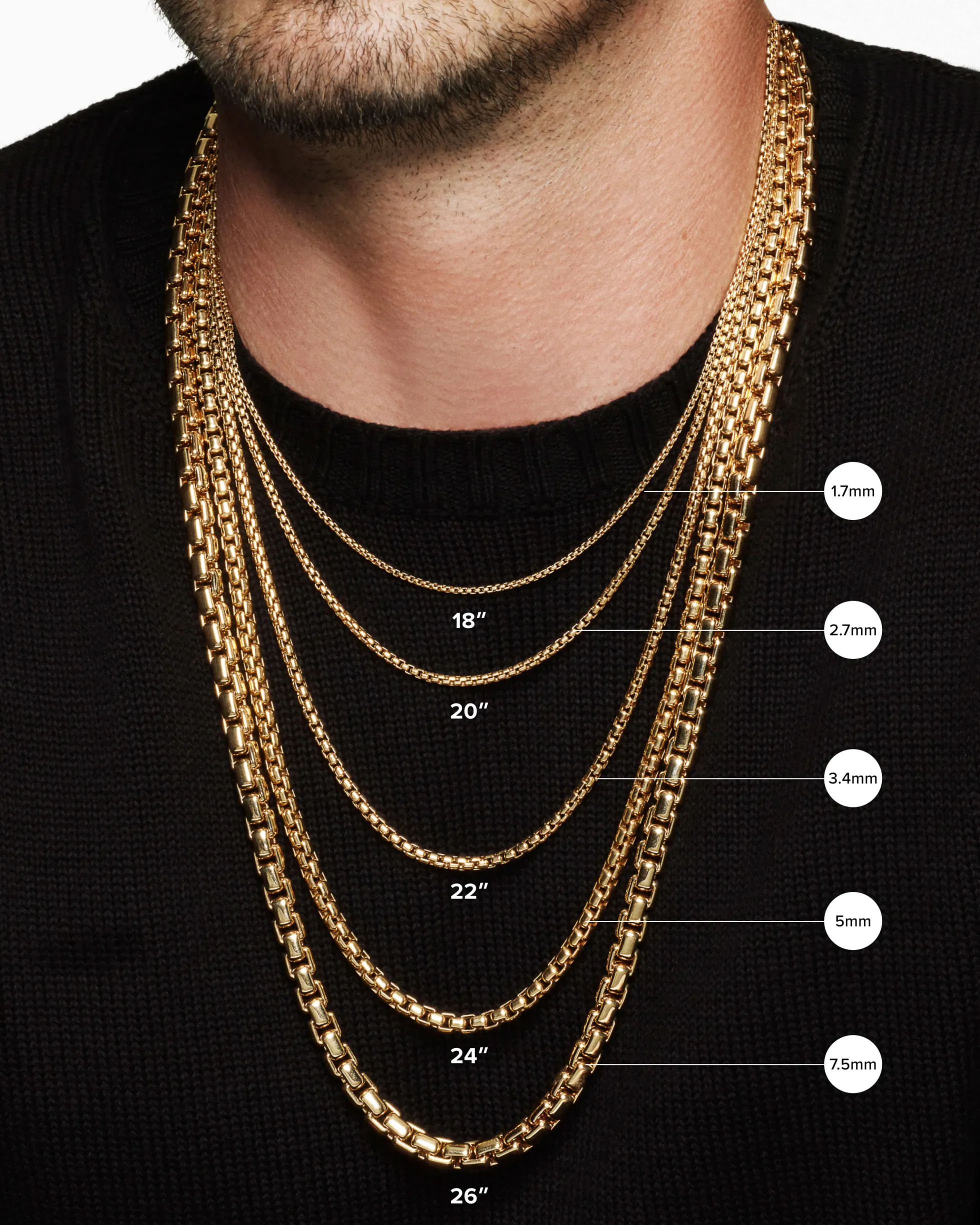 Box Chain Necklace 18K Yellow Gold with Pavé Diamonds, 7.5mm