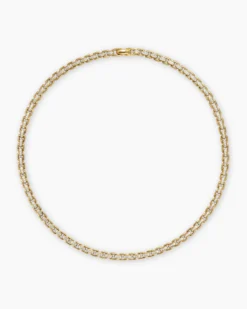 Box Chain Necklace 18K Yellow Gold with Pavé Diamonds, 7.5mm