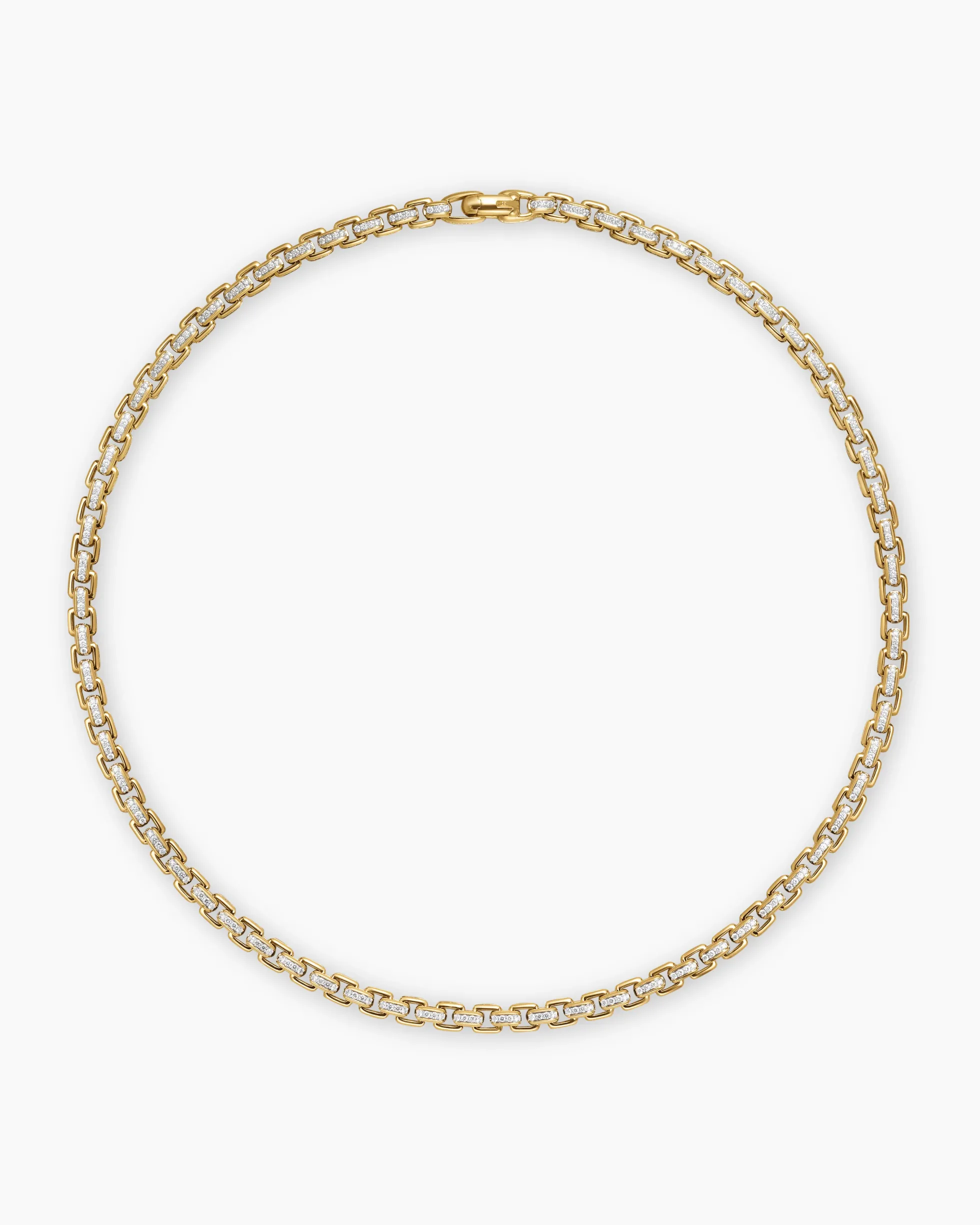 Box Chain Necklace 18K Yellow Gold with Pavé Diamonds, 7.5mm