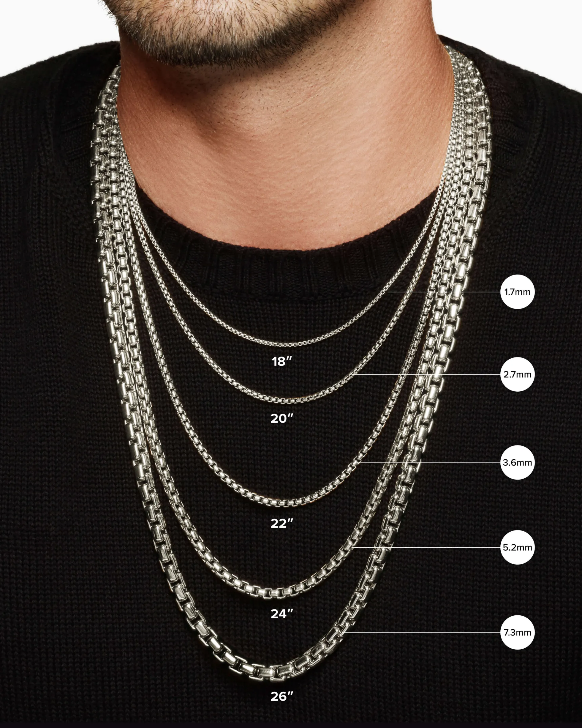 Box Chain Necklace Sterling Silver with Blue Stainless Steel, 2.7mm