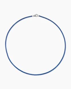 Box Chain Necklace Sterling Silver with Blue Stainless Steel, 2.7mm