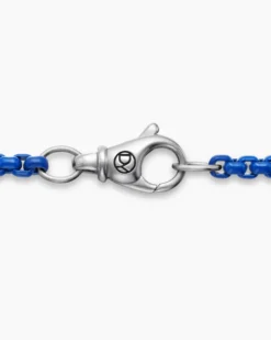 Box Chain Necklace Sterling Silver with Blue Stainless Steel, 2.7mm
