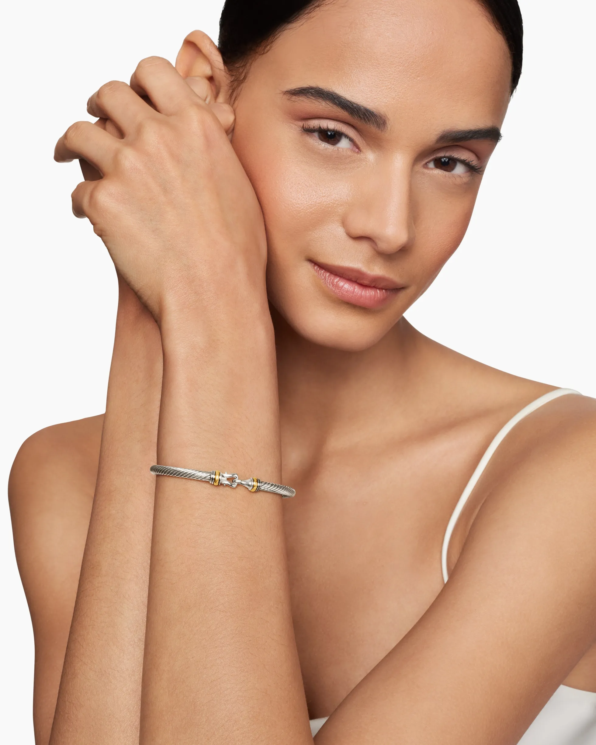 Buckle Classic Cable Bracelet Sterling Silver with 18K Yellow Gold, 4mm