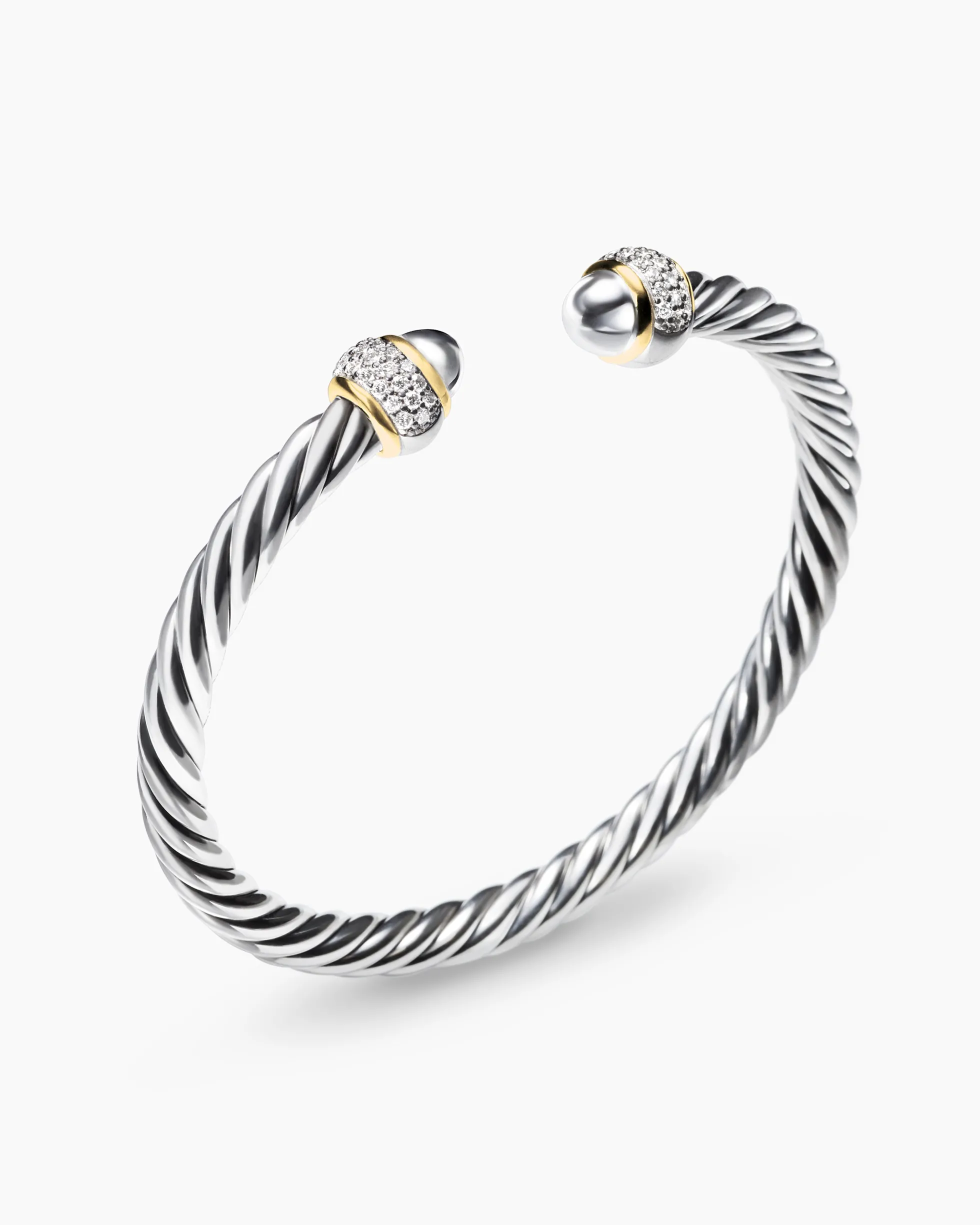 Cable Bracelet Sterling Silver with 18K Yellow Gold and Diamonds, 5mm