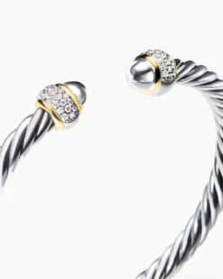 Cable Bracelet Sterling Silver with 18K Yellow Gold and Diamonds, 5mm