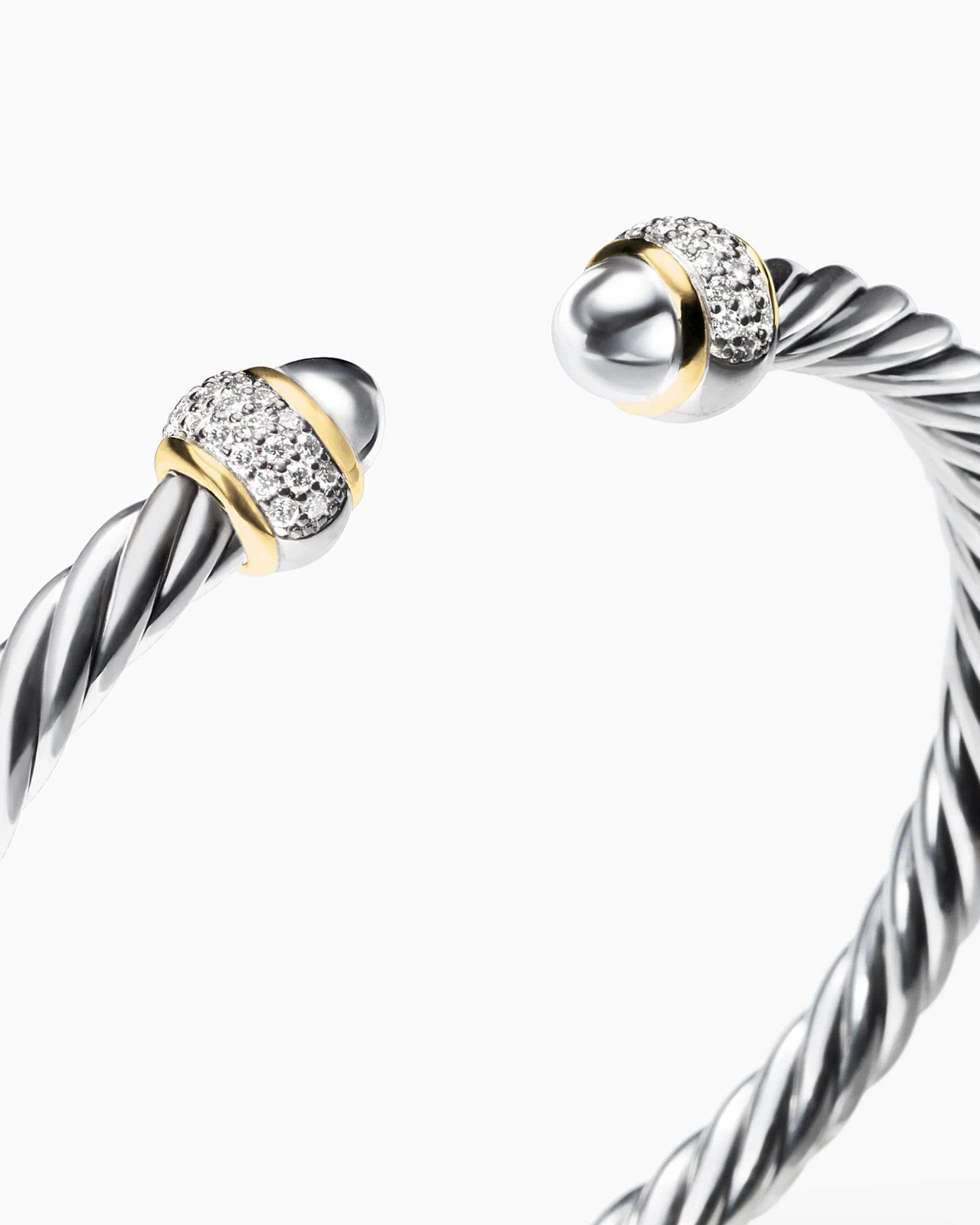 Cable Bracelet Sterling Silver with 18K Yellow Gold and Diamonds, 5mm