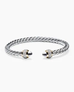 Cable Bracelet Sterling Silver with 18K Yellow Gold and Diamonds, 5mm