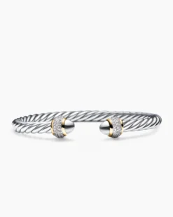 Cable Bracelet Sterling Silver with 18K Yellow Gold and Diamonds, 5mm
