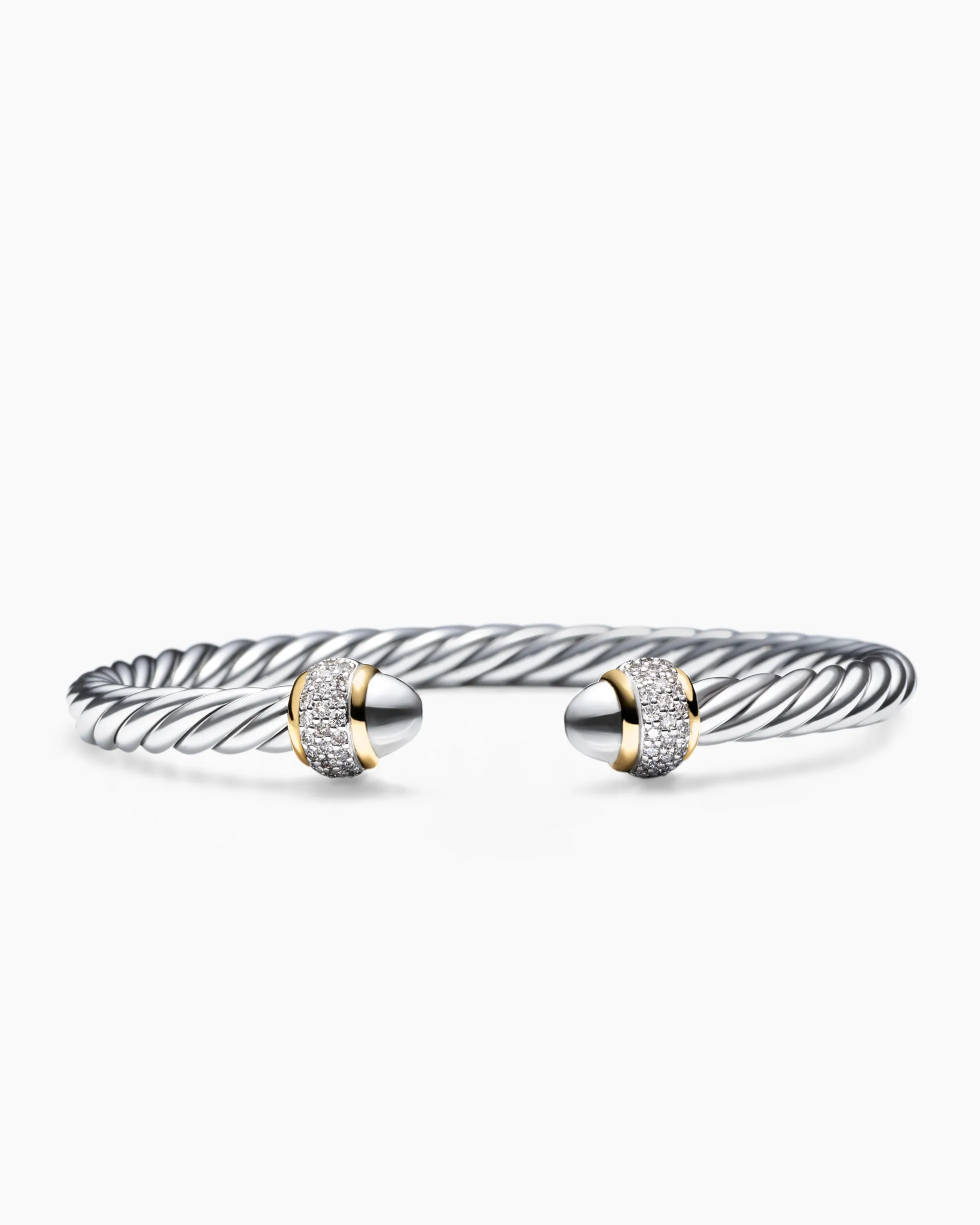 Cable Bracelet Sterling Silver with 18K Yellow Gold and Diamonds, 5mm