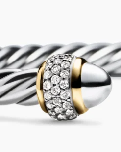 Cable Bracelet Sterling Silver with 18K Yellow Gold and Diamonds, 5mm