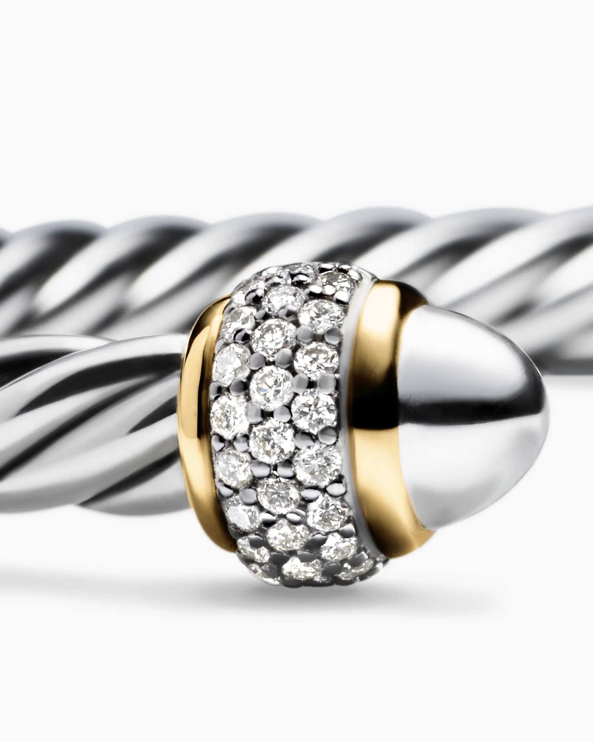Cable Bracelet Sterling Silver with 18K Yellow Gold and Diamonds, 5mm