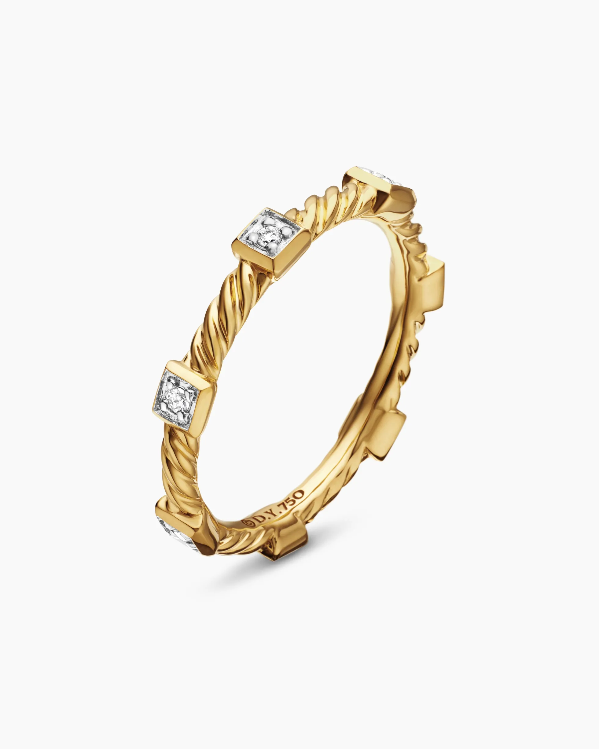 Cable Collectibles® Stations Stack Ring 18K Yellow Gold with Diamonds, 2mm