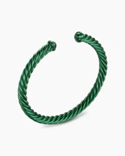 Cable Cuff Bracelet Green Aluminum, 6mm