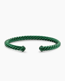 Cable Cuff Bracelet Green Aluminum, 6mm