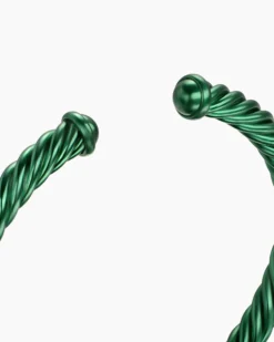 Cable Cuff Bracelet Green Aluminum, 6mm