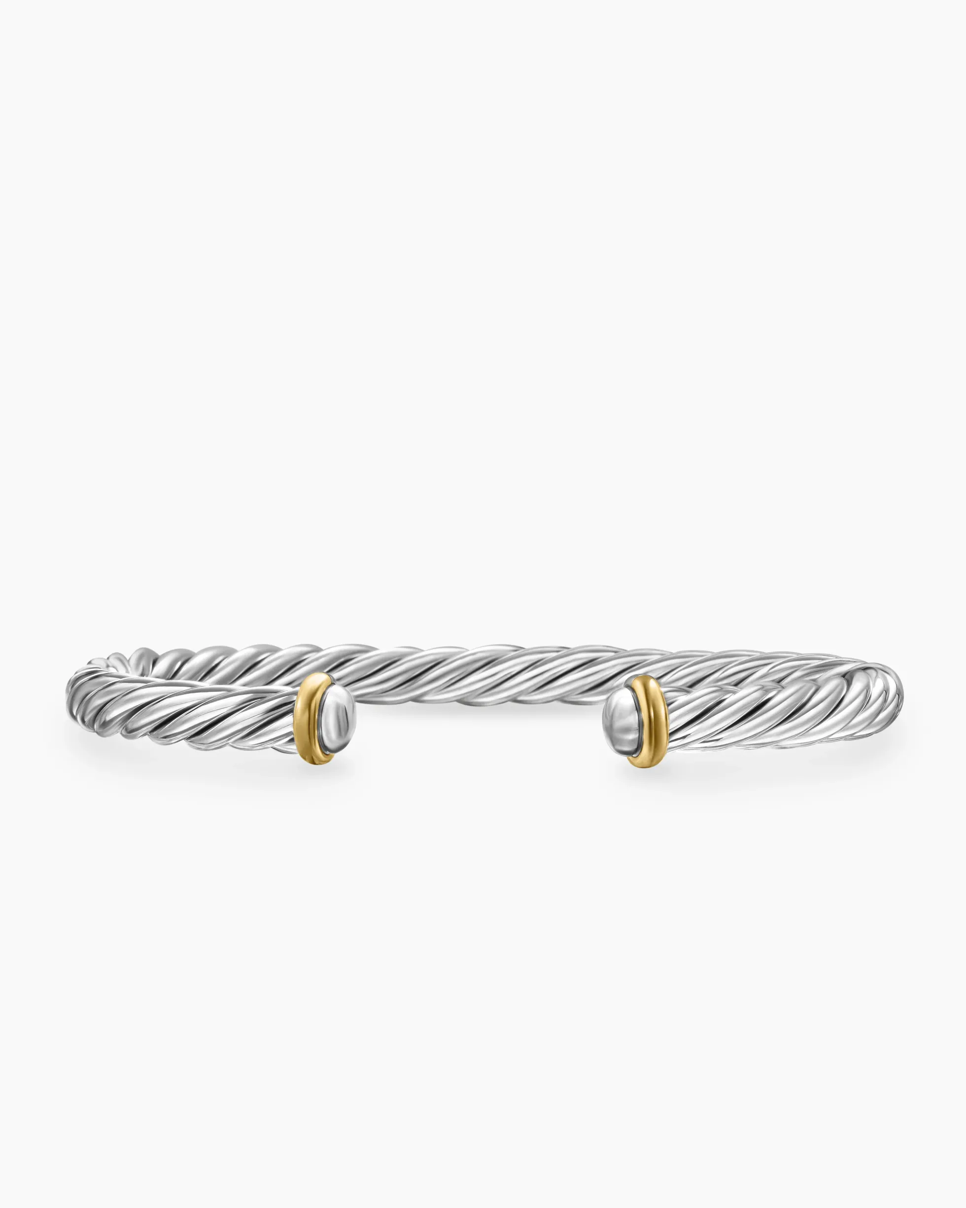 Cable Cuff Bracelet Sterling Silver with 14K Yellow Gold, 6mm