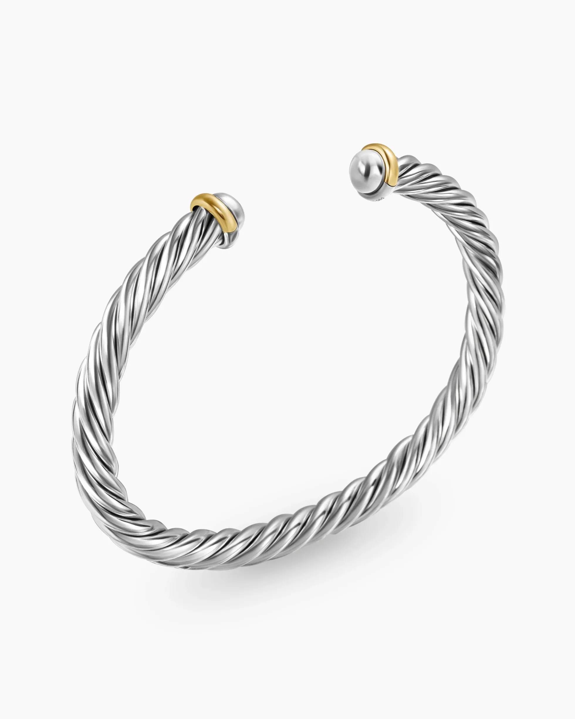 Cable Cuff Bracelet Sterling Silver with 14K Yellow Gold, 6mm
