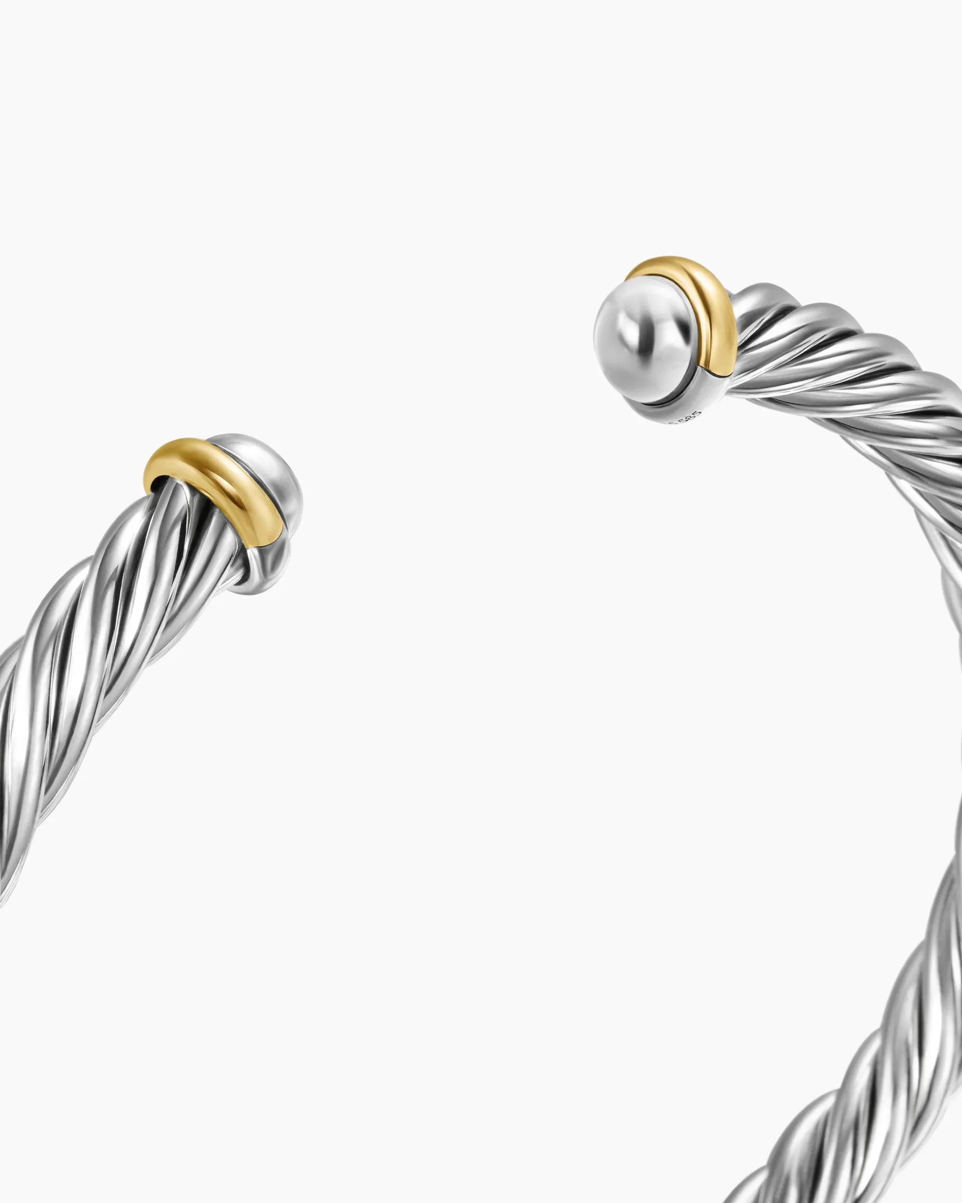 Cable Cuff Bracelet Sterling Silver with 14K Yellow Gold, 6mm