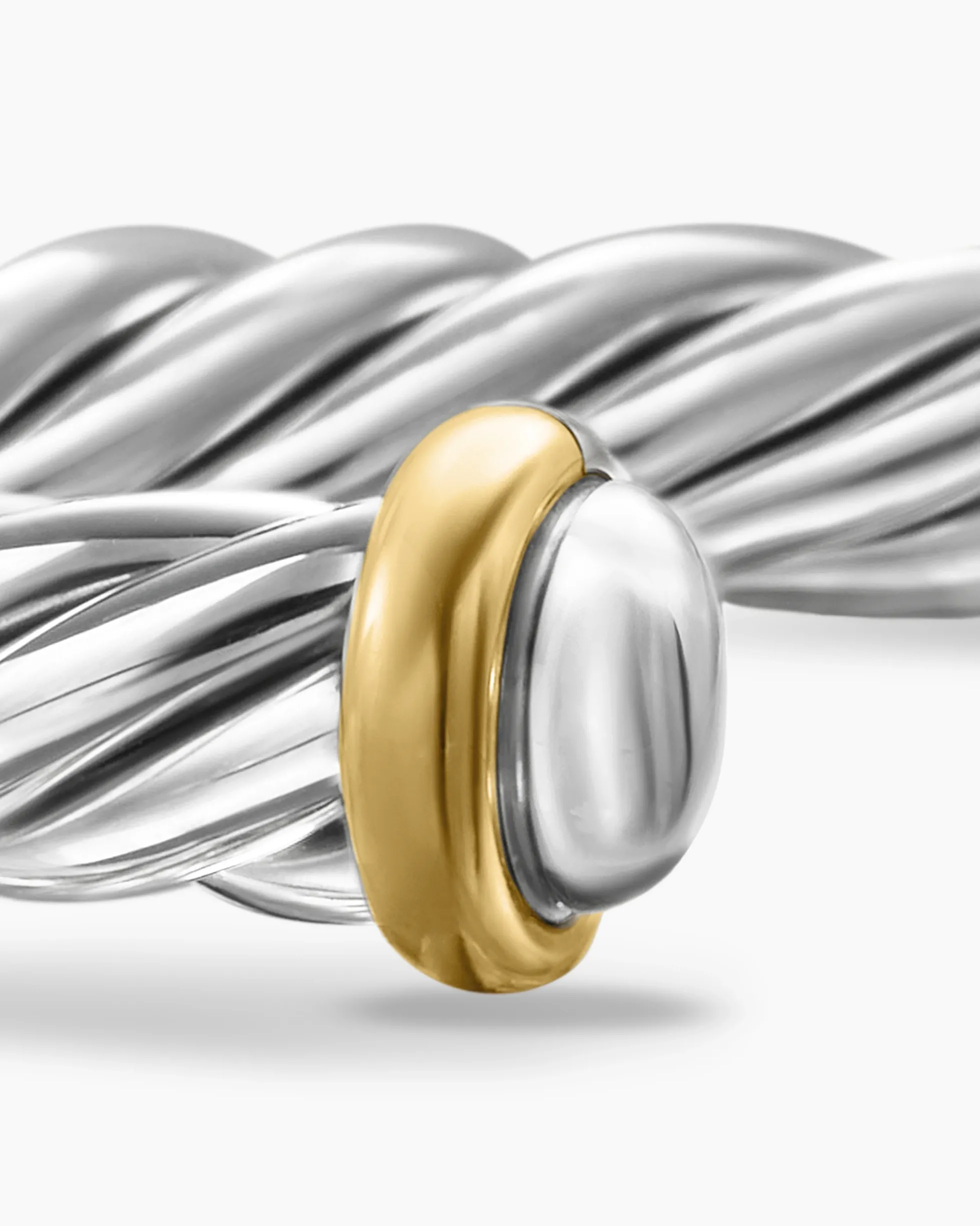 Cable Cuff Bracelet Sterling Silver with 14K Yellow Gold, 6mm