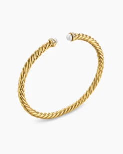 Cablespira® Flex Bracelet 18K Yellow Gold with Pearls and Diamonds, 4mm