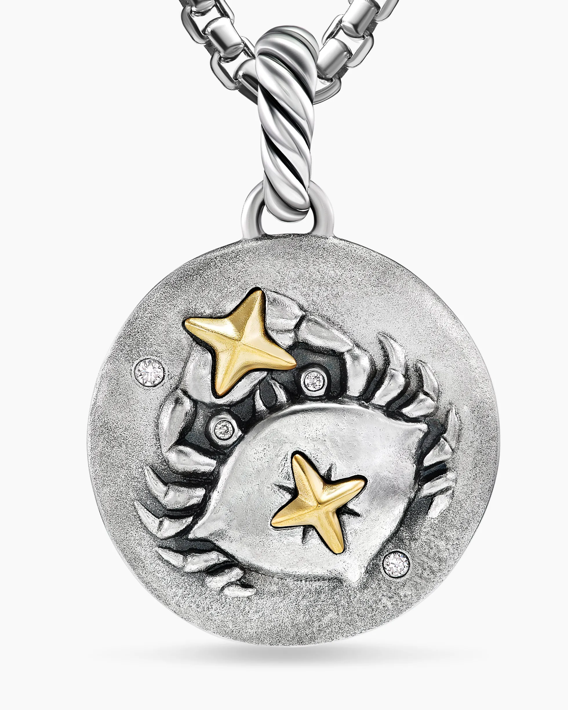 Cancer Amulet Sterling Silver with 18K Yellow Gold and Diamonds, 19mm