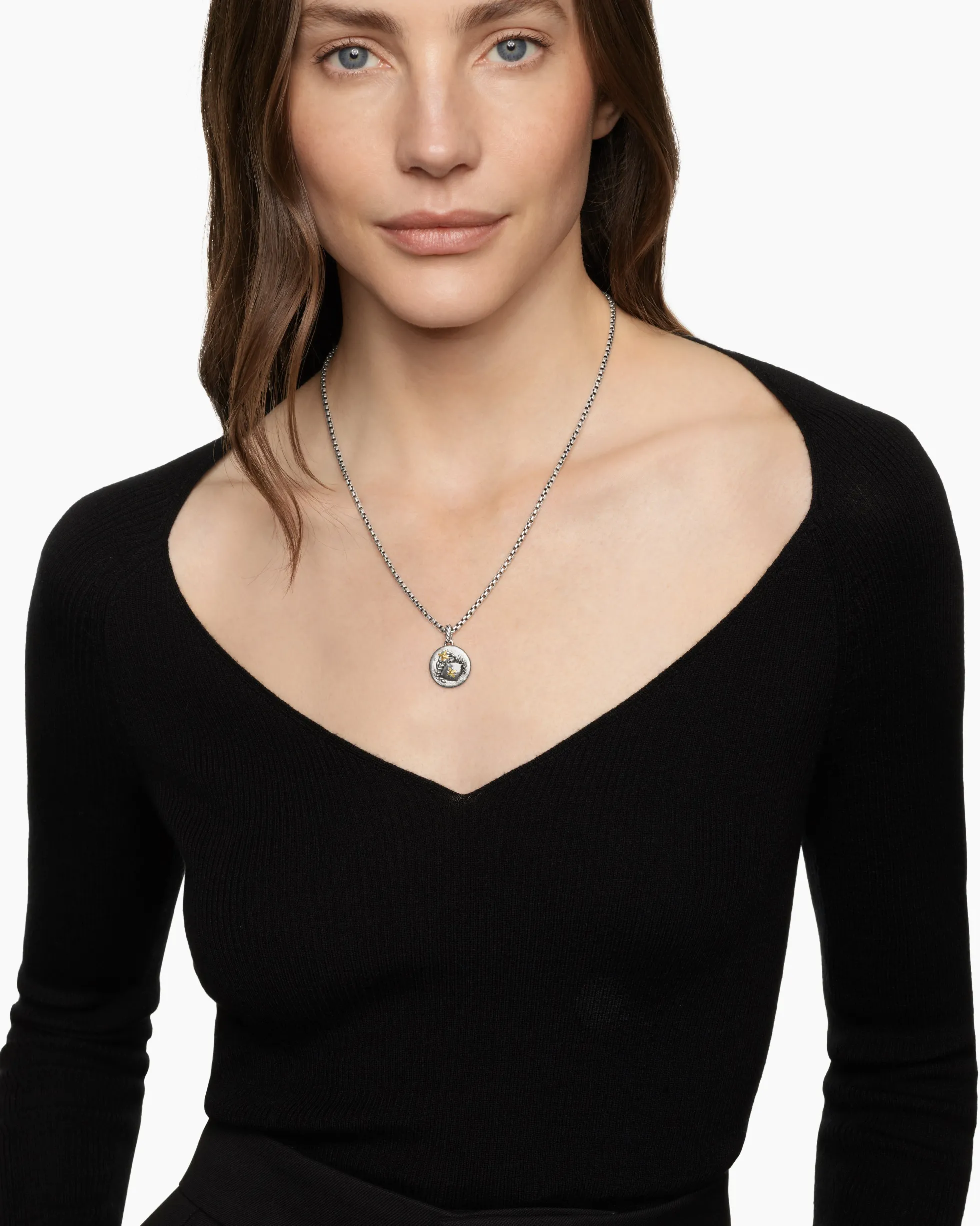 Cancer Amulet Sterling Silver with 18K Yellow Gold and Diamonds, 19mm