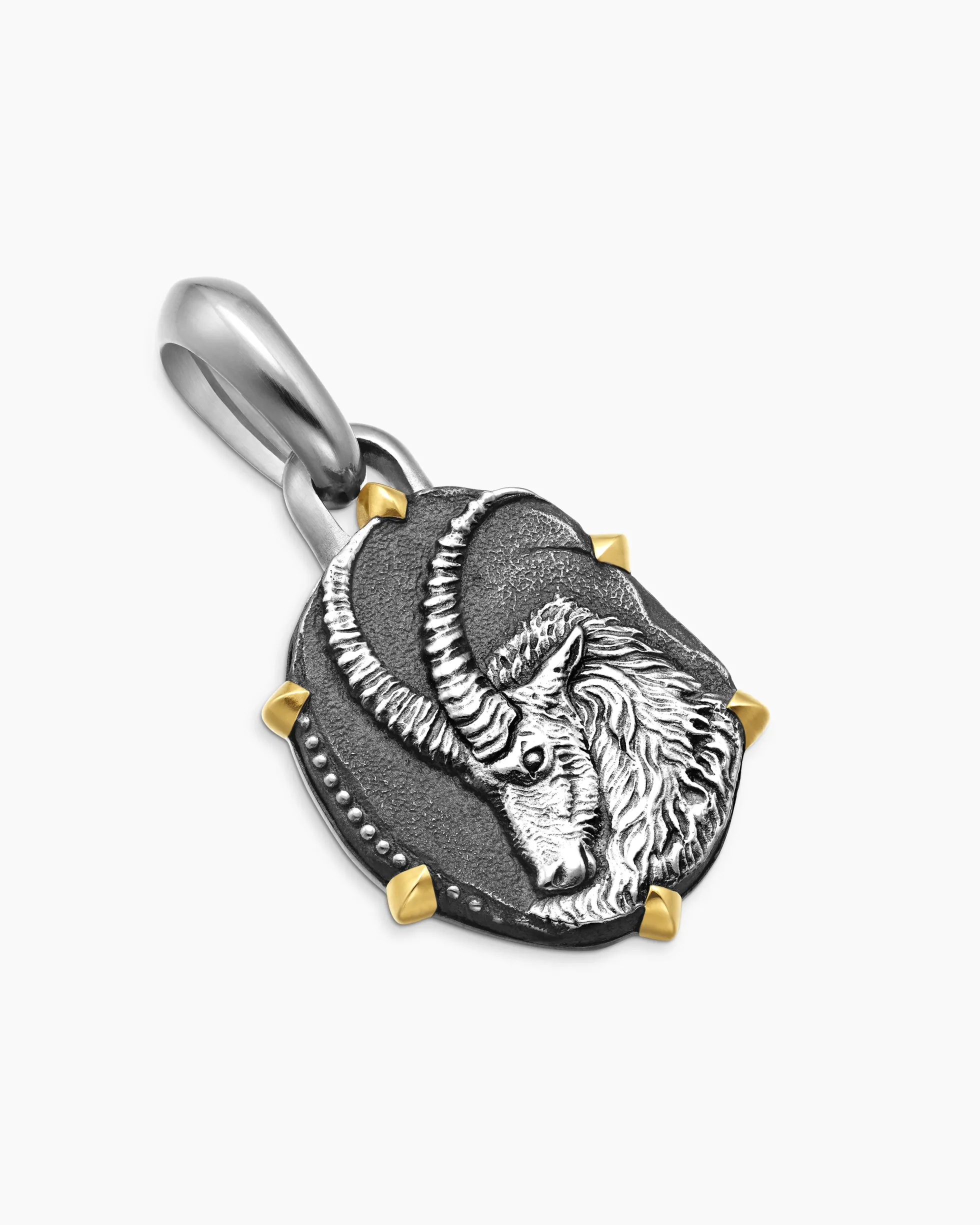 Capricorn Amulet Sterling Silver with 18K Yellow Gold, 23mm