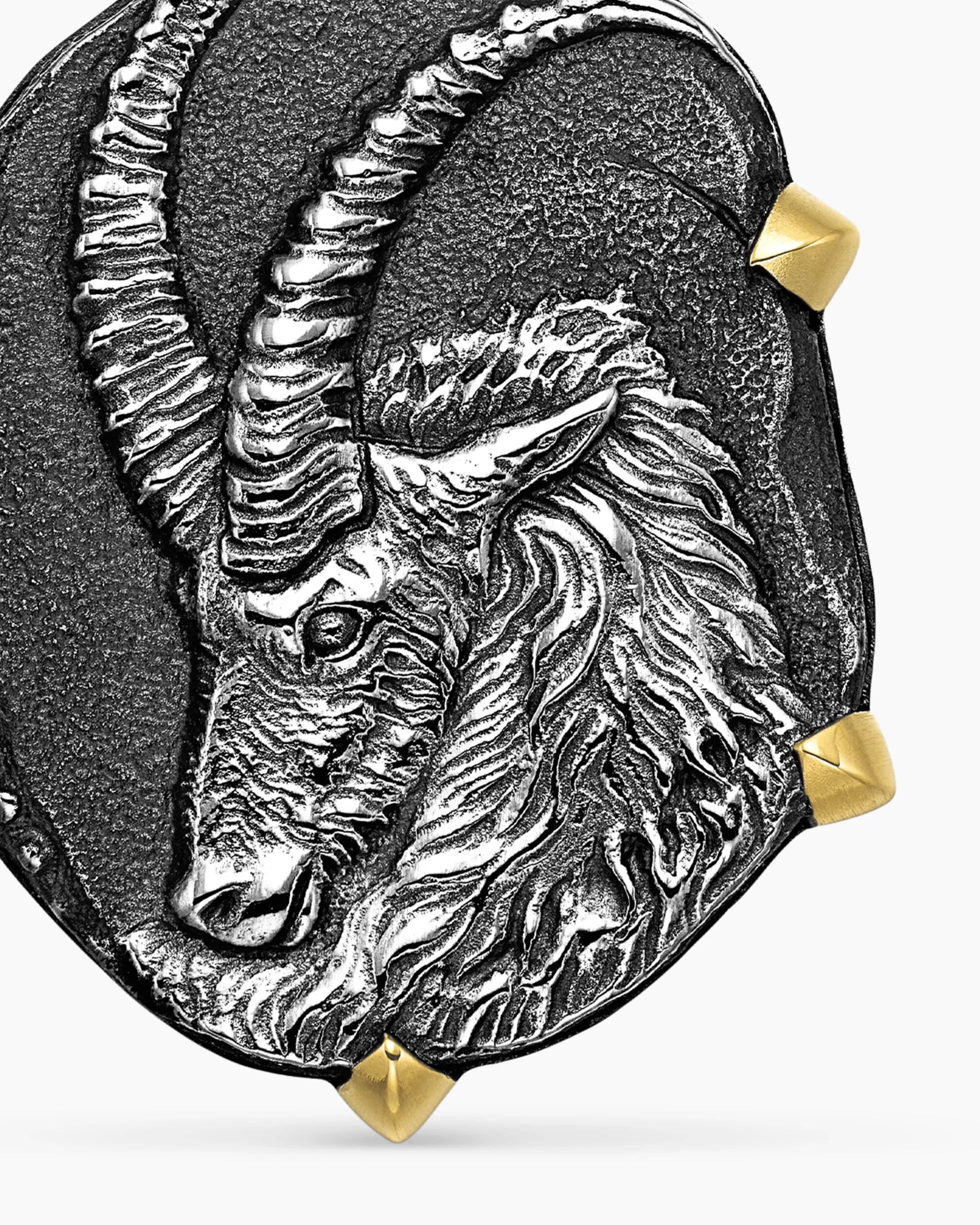 Capricorn Amulet Sterling Silver with 18K Yellow Gold, 23mm