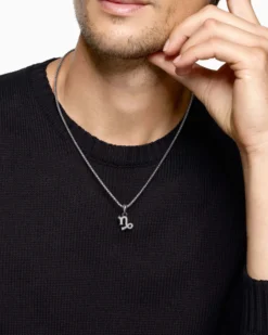 Capricorn Amulet Sterling Silver with Diamonds, 18.5mm