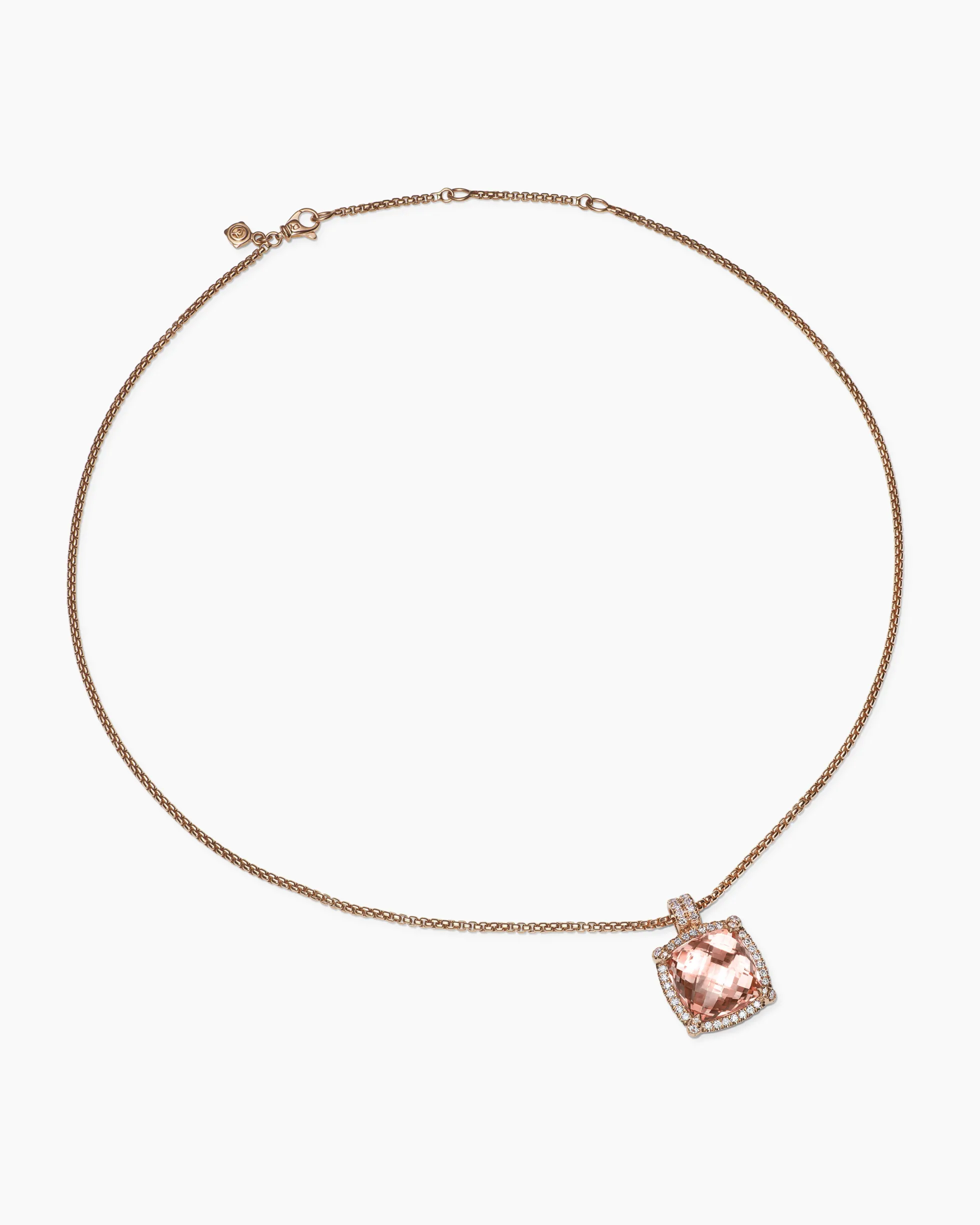 Chatelaine® Pavé Bezel Pendant Necklace 18K Rose Gold with Morganite and Diamonds, 14mm
