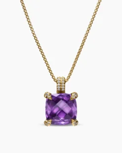 Chatelaine® Pendant Necklace 18K Yellow Gold with Amethyst and Diamonds, 11mm