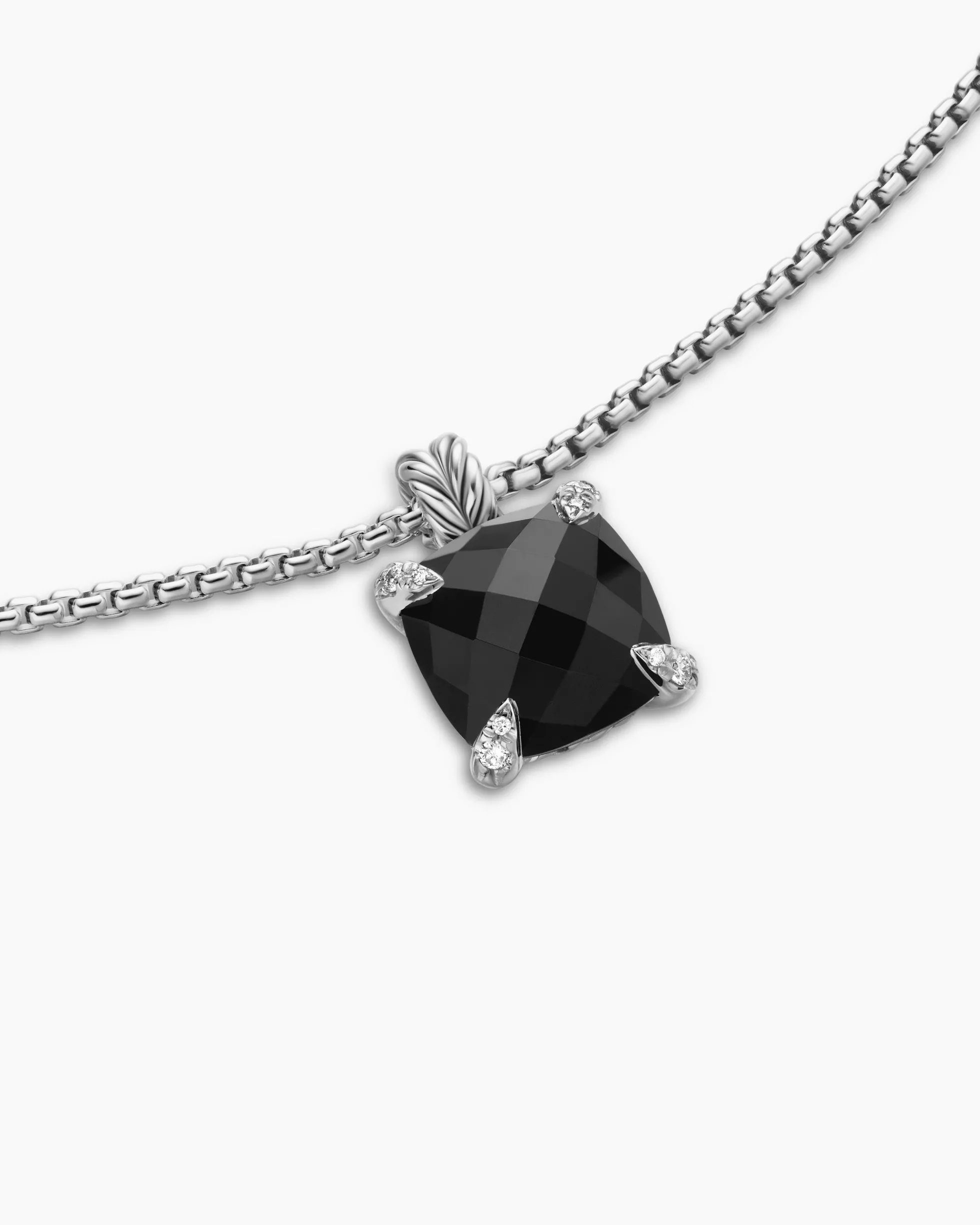 Chatelaine® Pendant Necklace Sterling Silver with Black Onyx and Diamonds, 11mm