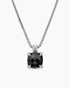 Chatelaine® Pendant Necklace Sterling Silver with Black Onyx and Diamonds, 11mm