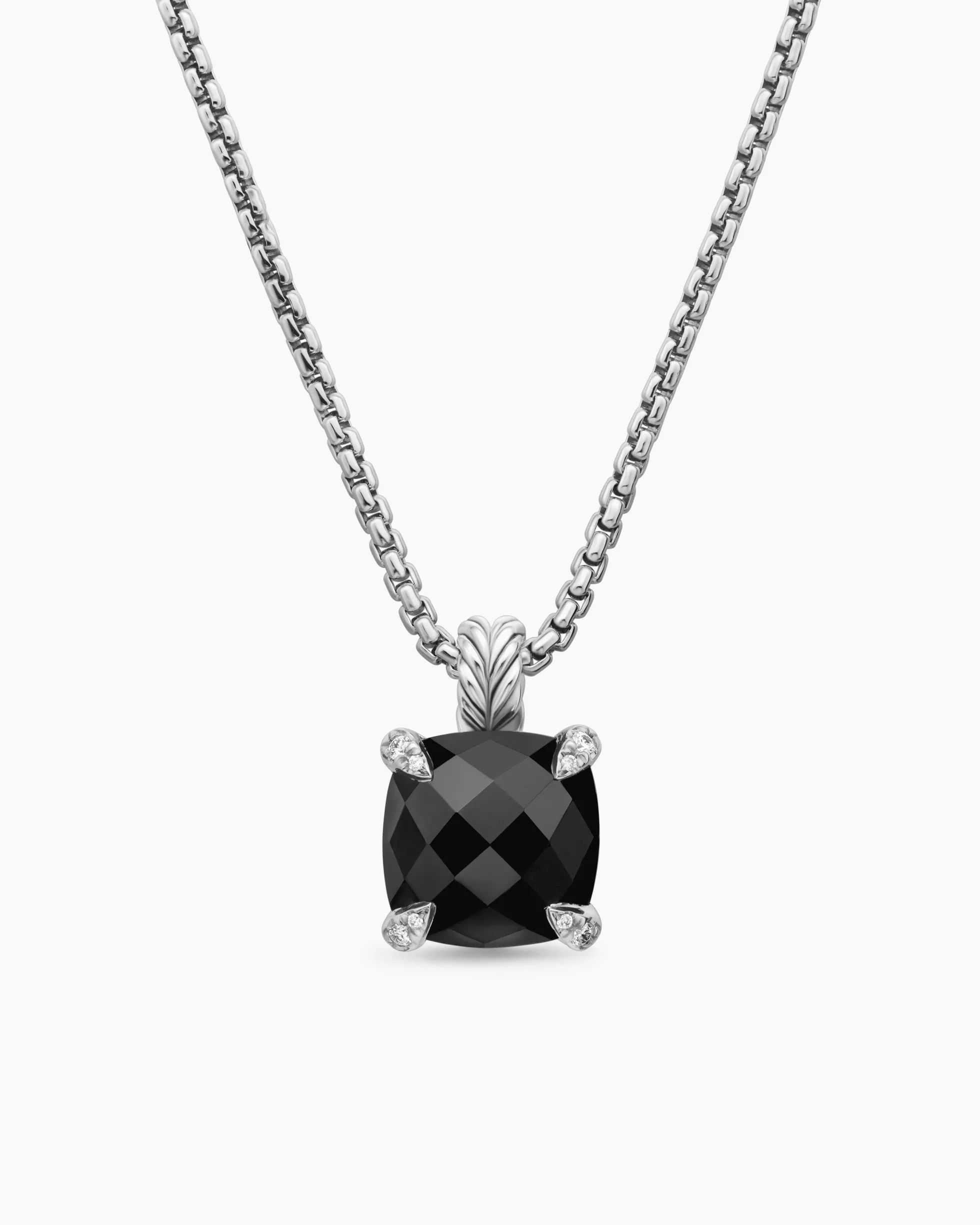 Chatelaine® Pendant Necklace Sterling Silver with Black Onyx and Diamonds, 11mm