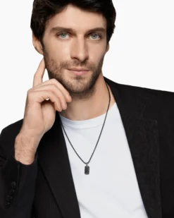 Chevron Tag Black Titanium with Sterling Silver with Black Diamonds, 21mm
