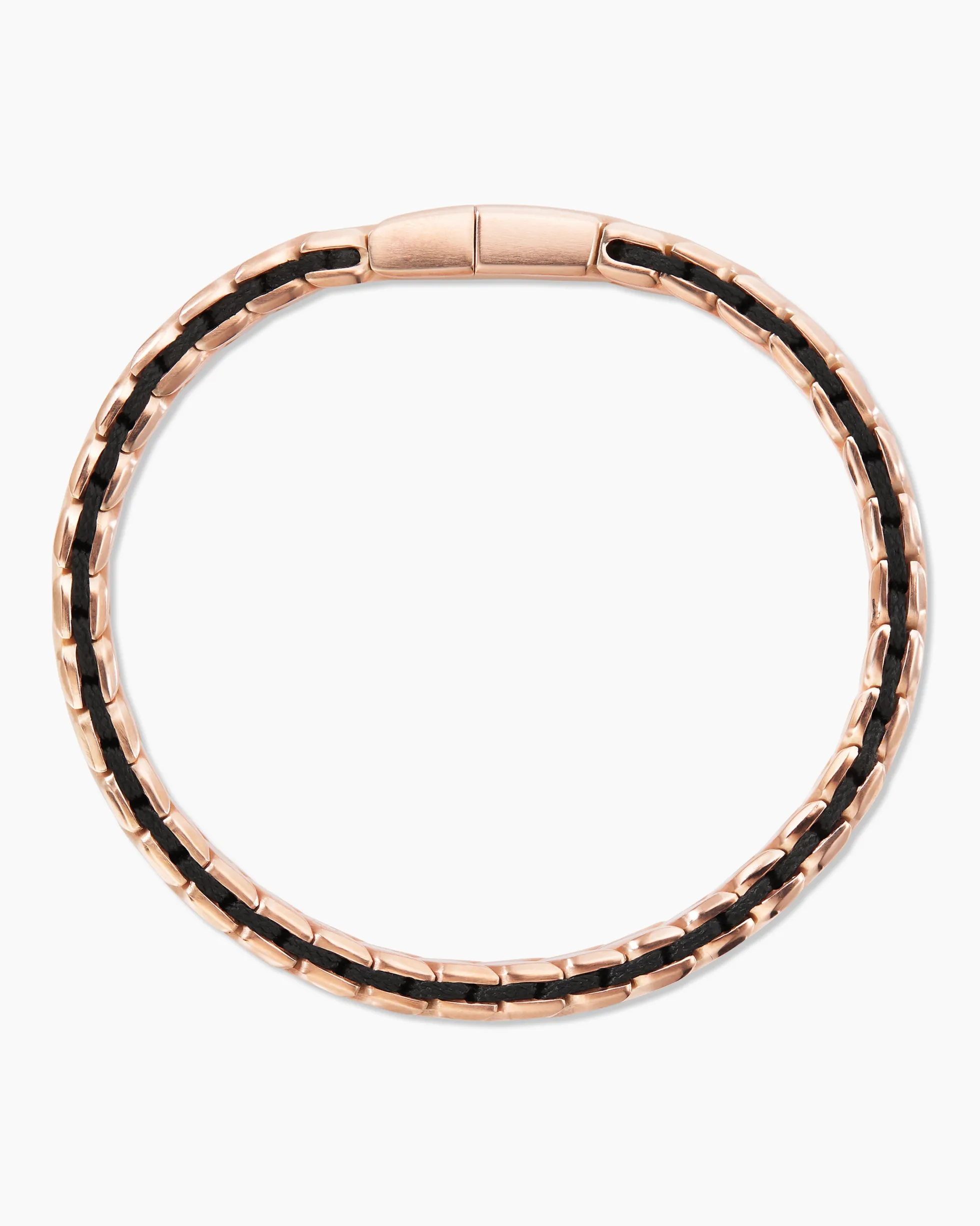 Chevron Woven Bracelet 18K Rose Gold and Black Nylon, 9mm