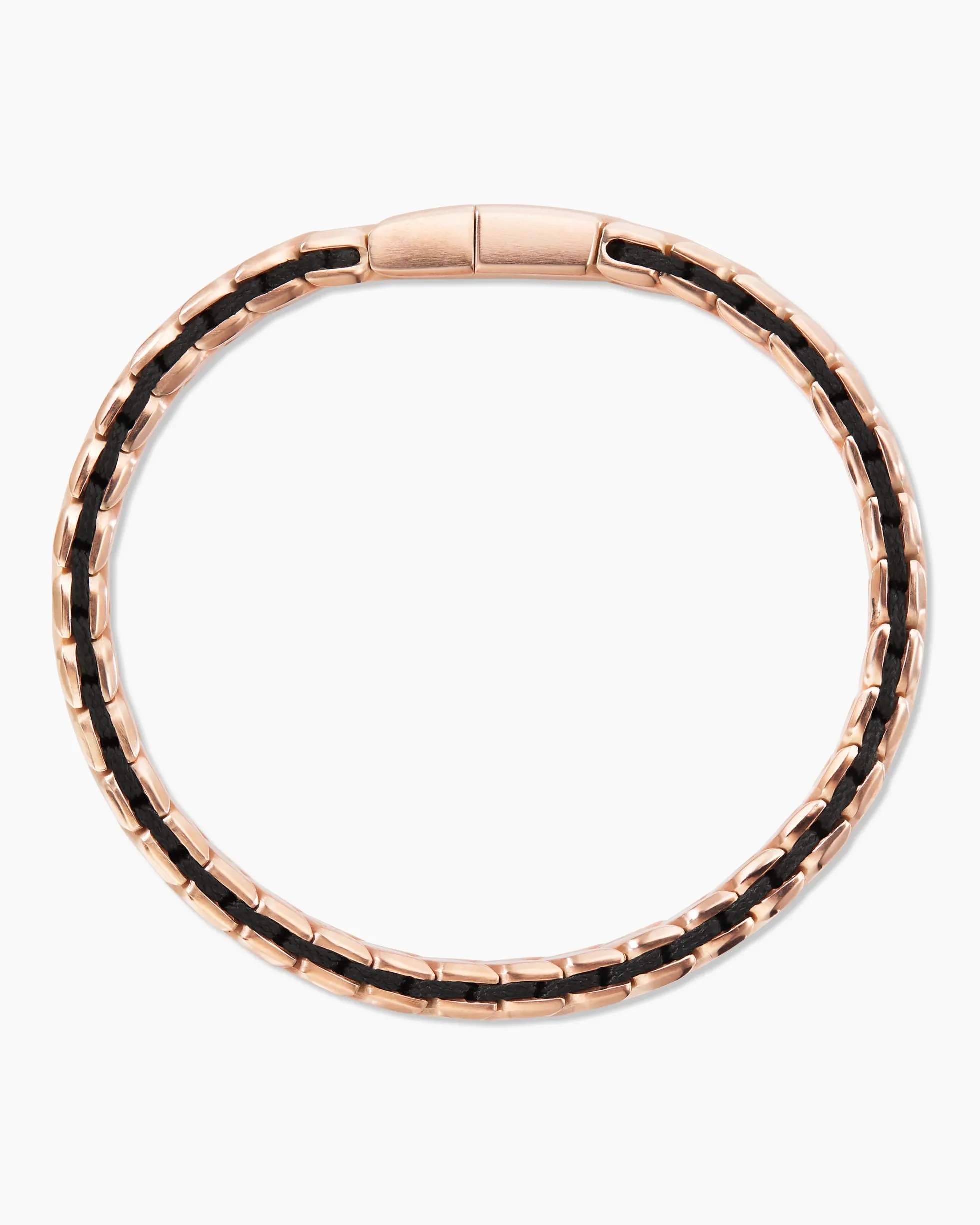 Chevron Woven Bracelet 18K Rose Gold and Black Nylon, 9mm