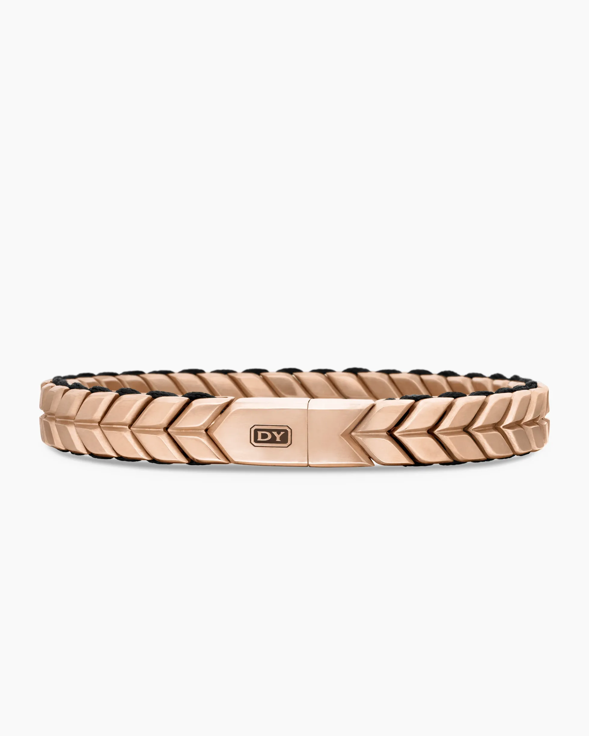 Chevron Woven Bracelet 18K Rose Gold and Black Nylon, 9mm