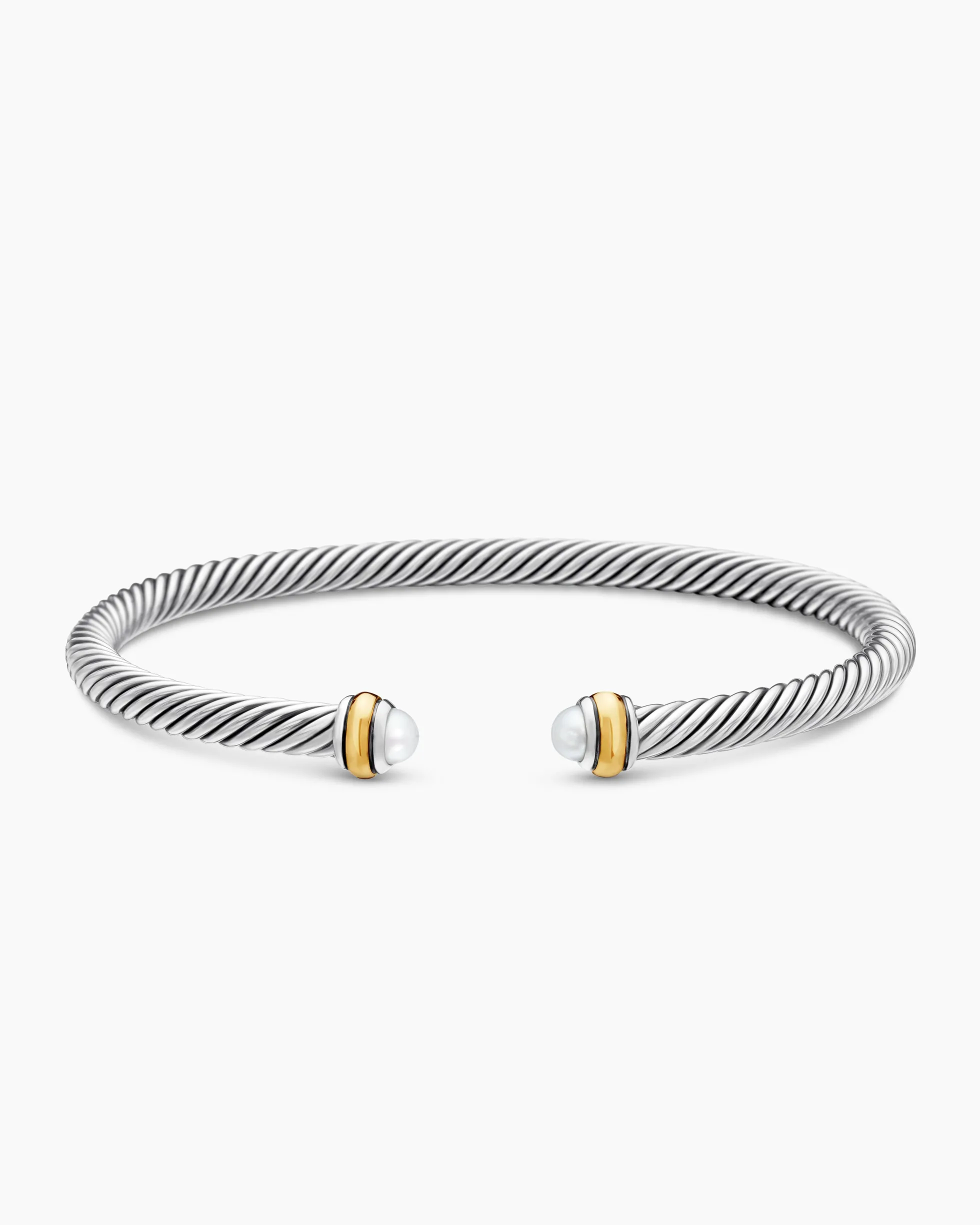 Classic Cable Bracelet Sterling Silver with 18K Yellow Gold and Pearls, 4mm