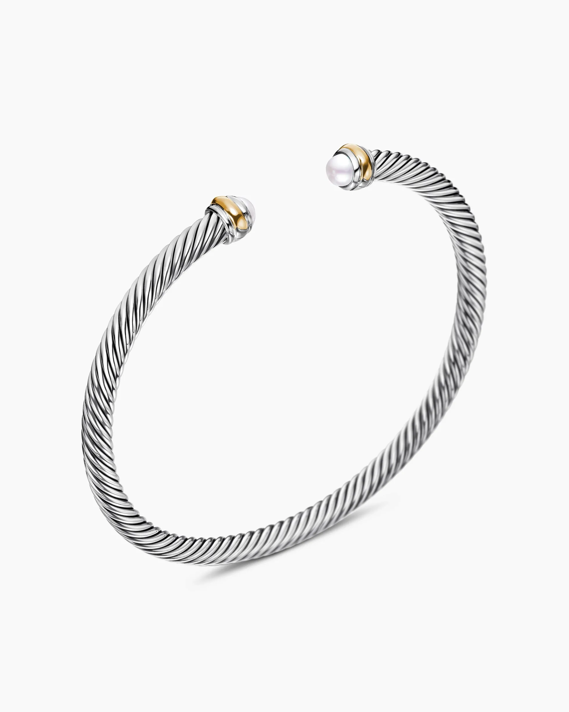 Classic Cable Bracelet Sterling Silver with 18K Yellow Gold and Pearls, 4mm